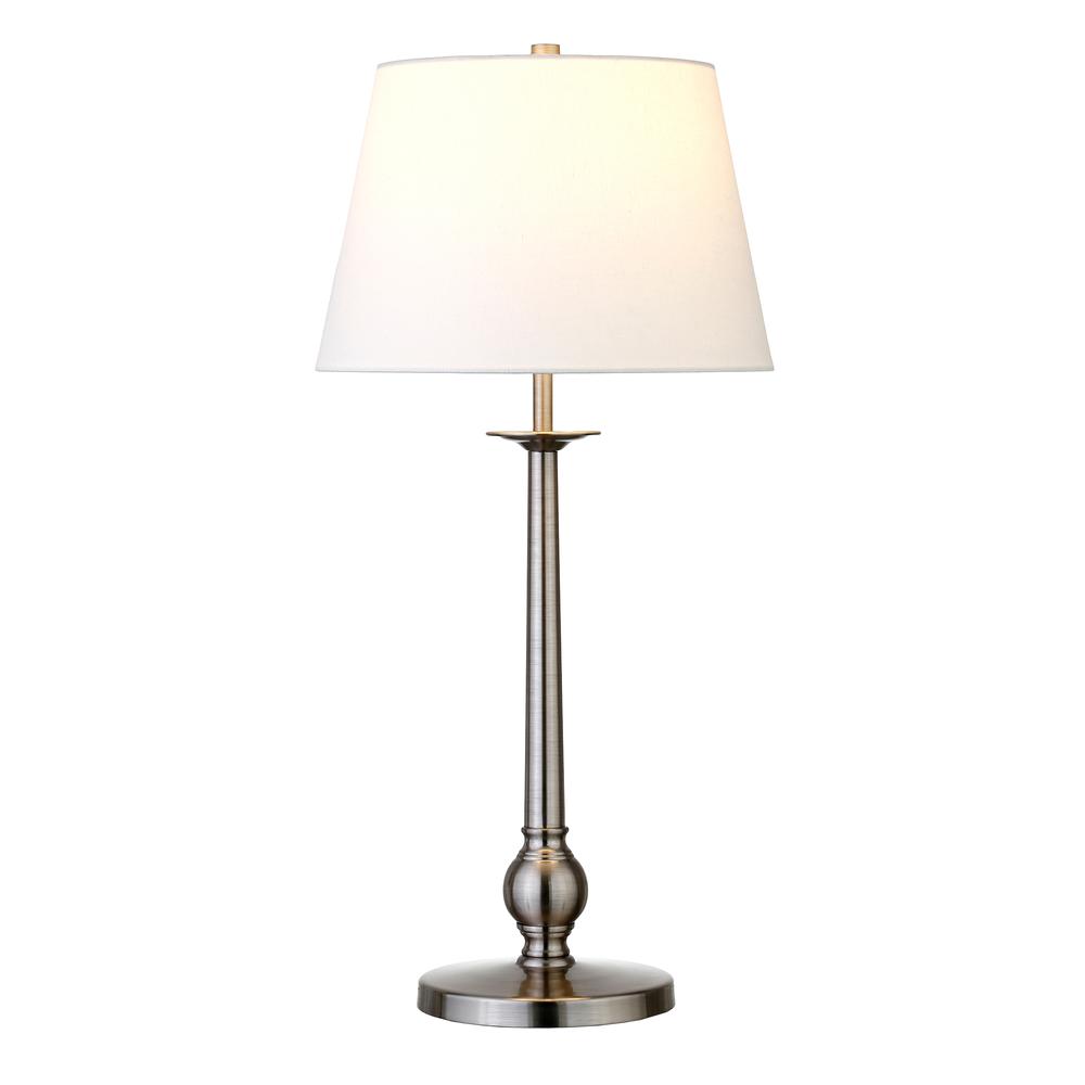 Wilmer 28" Tall Table Lamp with Fabric Shade in Brushed Nickel. Picture 3