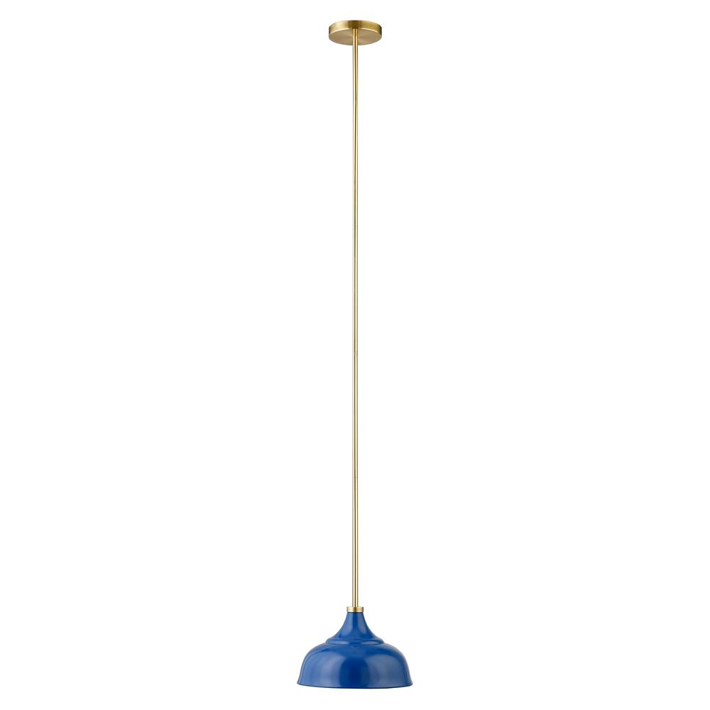 Mackenzie 10.75" Wide Pendant with Metal Shade in Blue/Brass/Blue. Picture 1