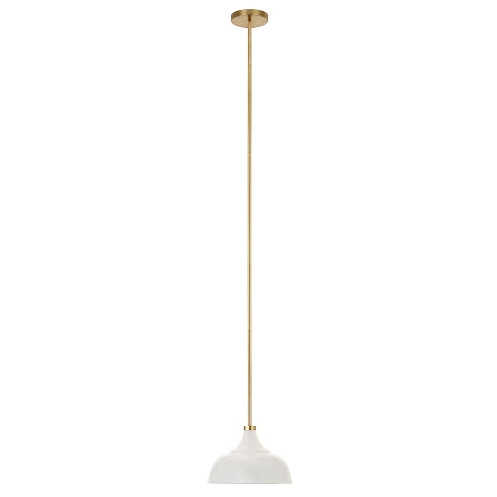 Mackenzie 10.75" Wide Pendant with Metal Shade in Matte White/Brass/Matte White. Picture 1