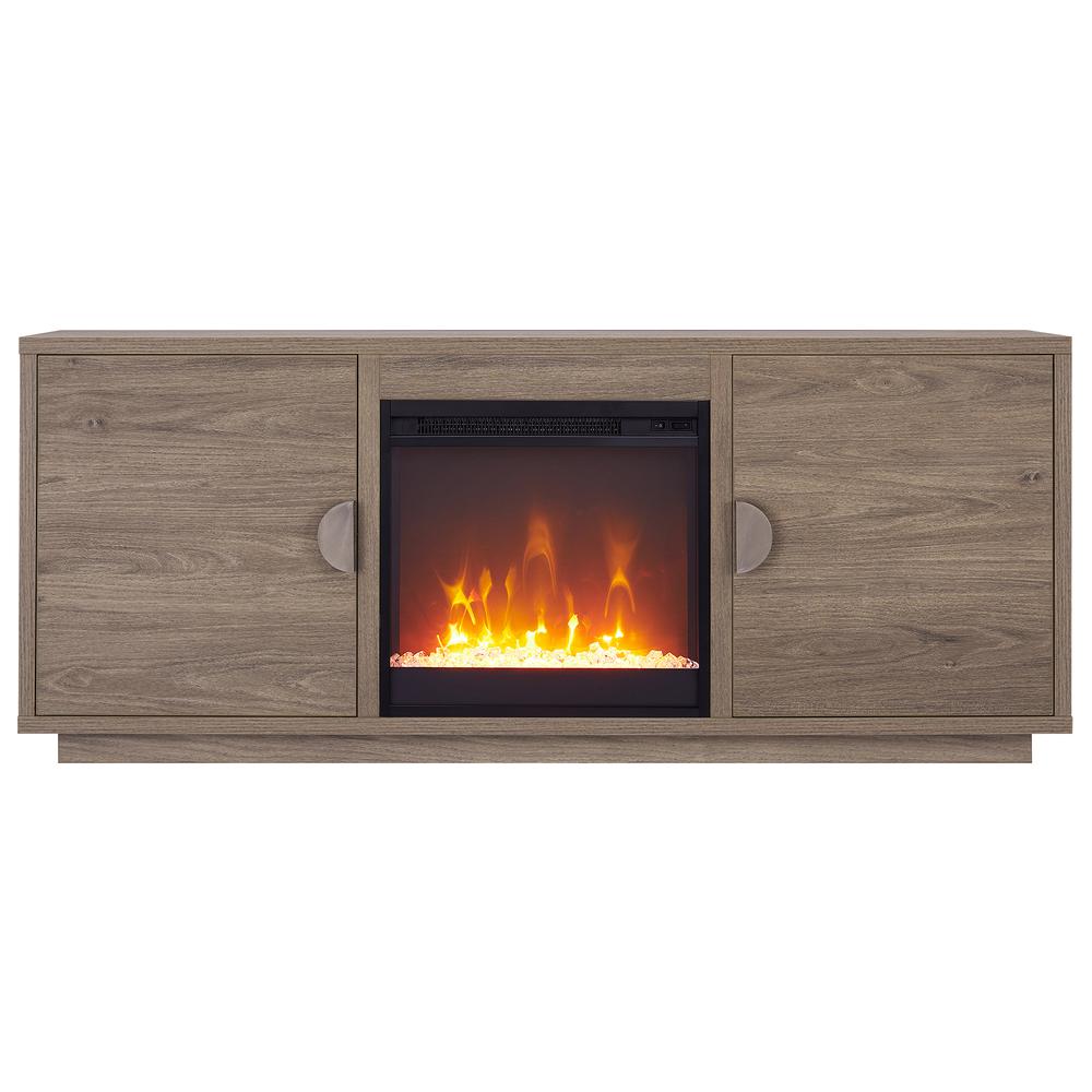 Dakota Rectangular TV Stand with Crystal Fireplace for TV's up to 65" in Antiqued Gray Oak. Picture 2