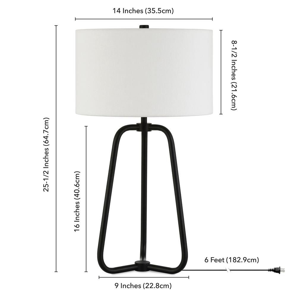 Marduk 25.5" Tall Table Lamp with Fabric Shade in Blackened Bronze/White. Picture 4