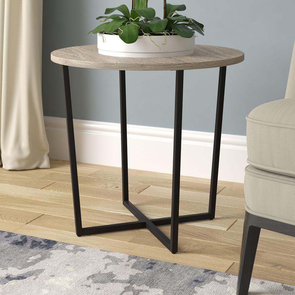 Pivetta 22" Wide Round Side Table with MDF Top in Blackened Bronze/Antiqued Gray Oak. Picture 2