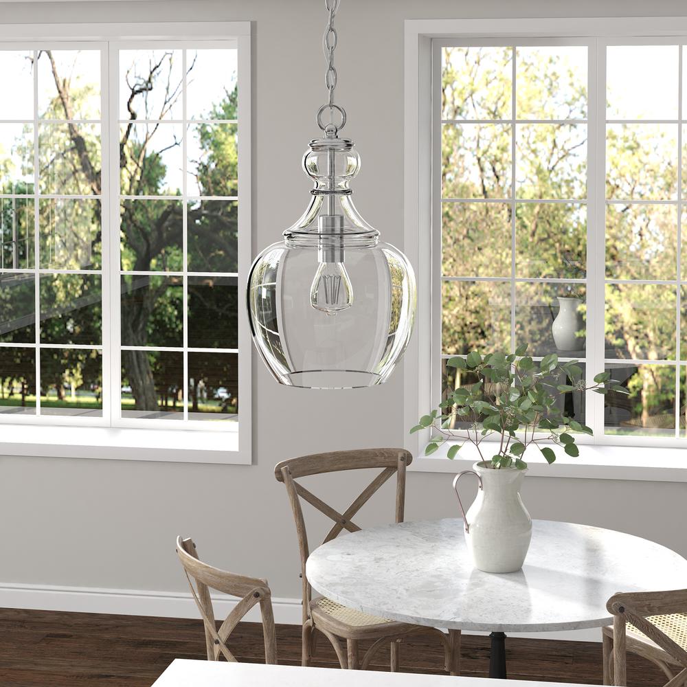Verona 11" Wide Pendant with Glass Shade in Brushed Nickel/Clear. Picture 2