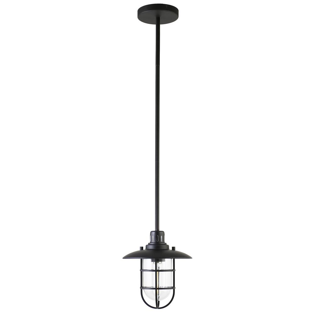 Bay 8.25" Wide Lantern Pendant with Glass/Metal Shade in Blackened Bronze/Clear. Picture 1