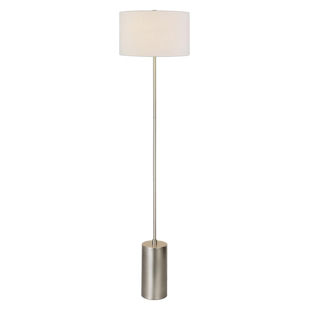 Somerset 64" Tall Floor Lamp with Fabric Shade in Brushed Nickel/White. Picture 3