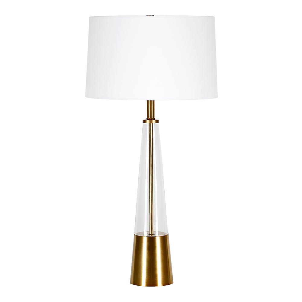 Vivien 29.5" Tall Table Lamp with Fabric Shade in Brass/White. Picture 1