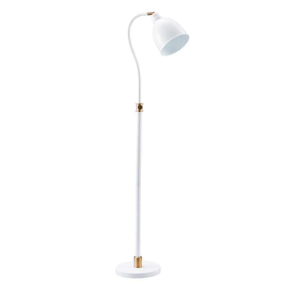 Vincent Adjustable/Arc Floor Lamp with Metal Shade in Matte White/Brass/Matte White. Picture 1