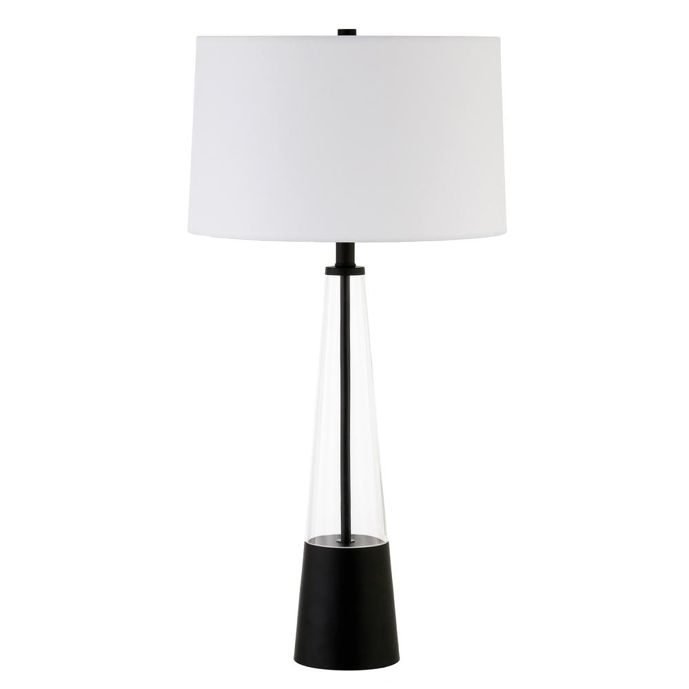 Vivien 29.5" Tall Table Lamp with Fabric Shade in Blackened Bronze/White. Picture 1
