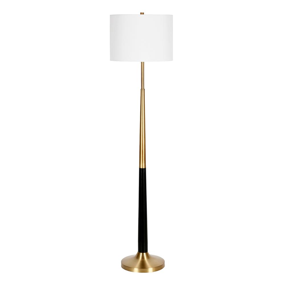 Lyon Two-Tone Floor Lamp with Fabric Shade in Brass/Matte Black/White. Picture 1