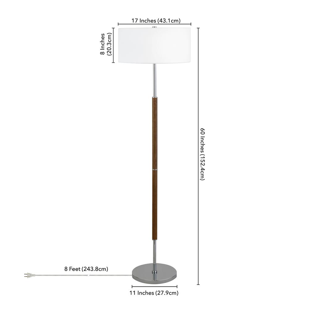Simone 2-Light Floor Lamp with Fabric Shade in Rustic Oak/Polished Nickel/White. Picture 5