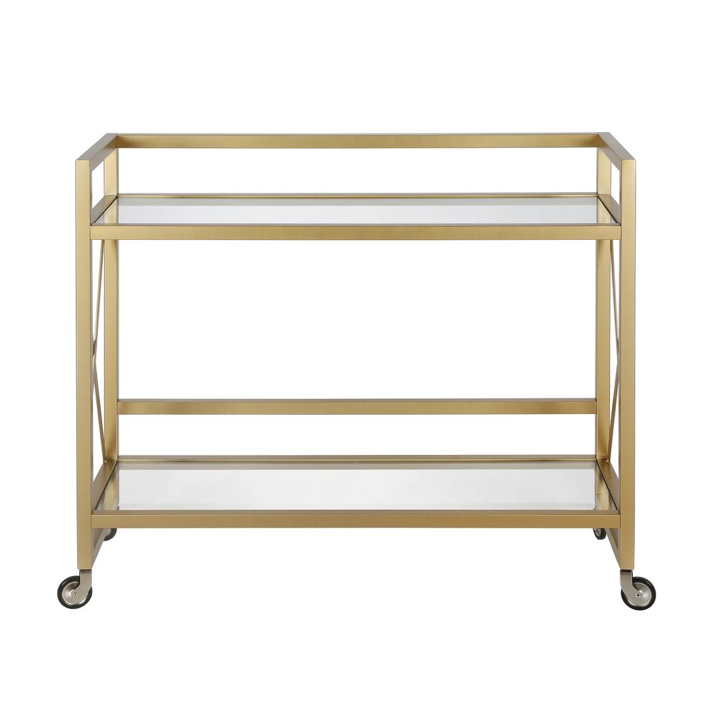 Holly 38'' Wide Rectangular Bar Cart in Brass. Picture 3
