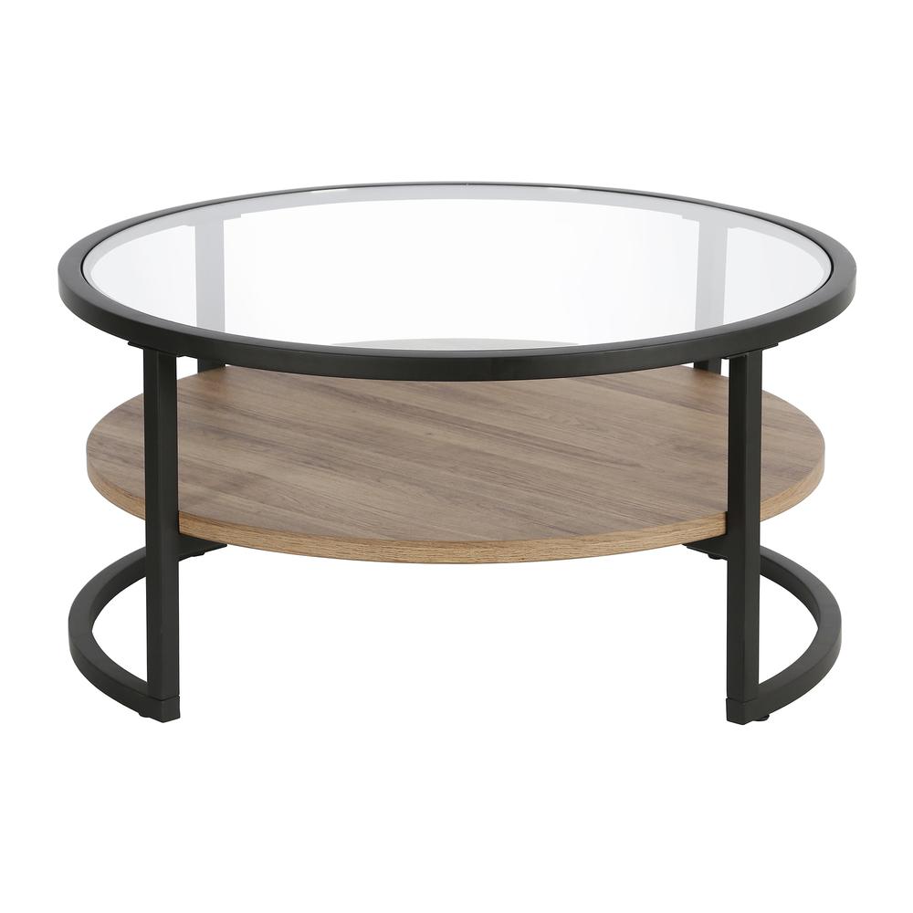 Winston 34.75'' Wide Round Coffee Table in Blackened Bronze/Rustic Oak. Picture 3