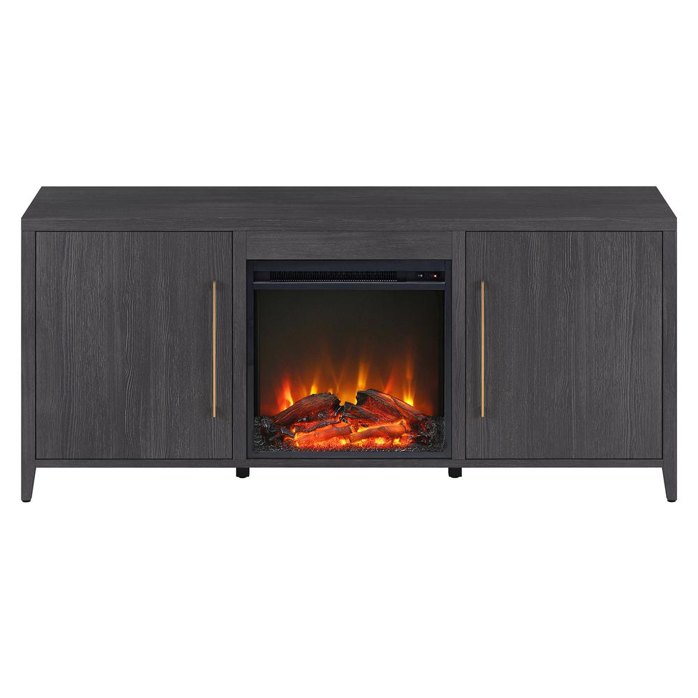 Jasper Rectangular TV Stand with Log Fireplace for TV's up to 65" in Charcoal Gray. Picture 3