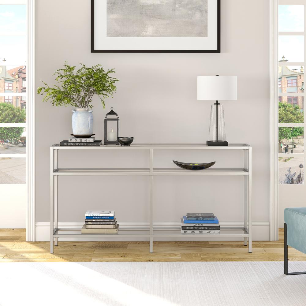 Sivil 55'' Wide Rectangular Console Table in Satin Nickel. Picture 4