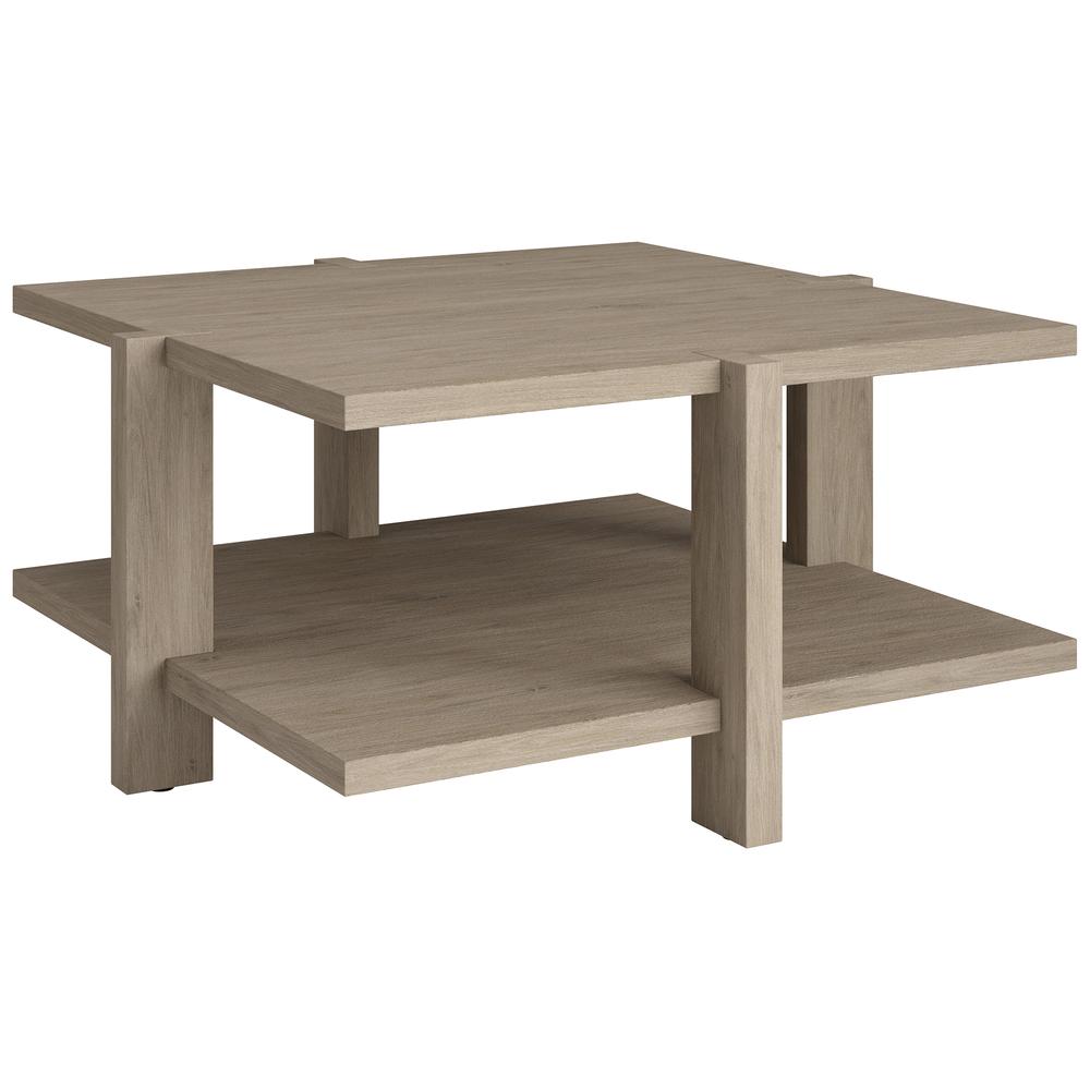 Ingrid 35" Wide Square Coffee Table in Antiqued Gray Oak. Picture 1