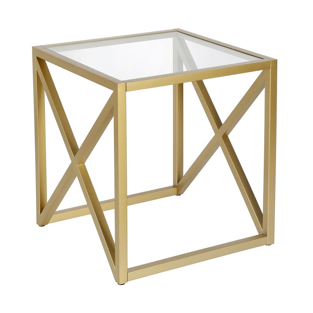 Calix 20'' Wide Square Side Table in Brass. Picture 1