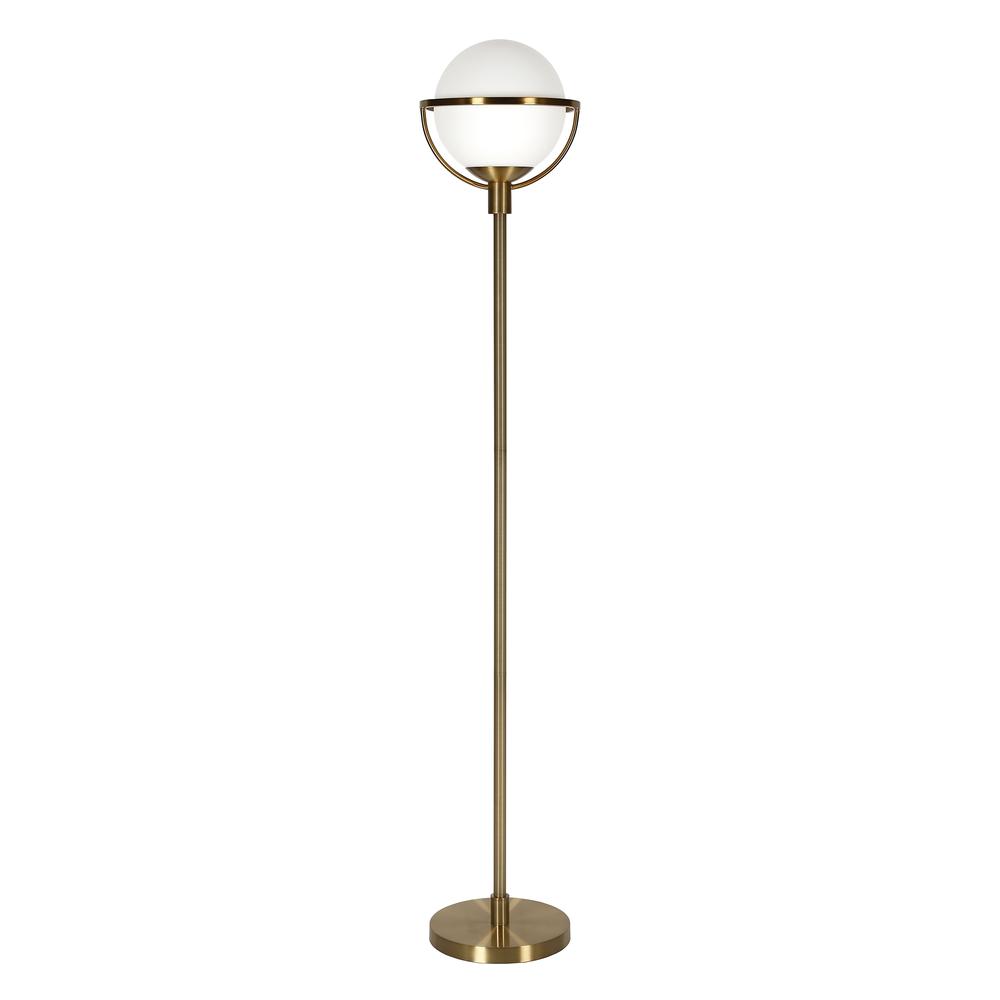Cieonna Globe & Stem Floor Lamp with Glass Shade in Brass/White. Picture 1