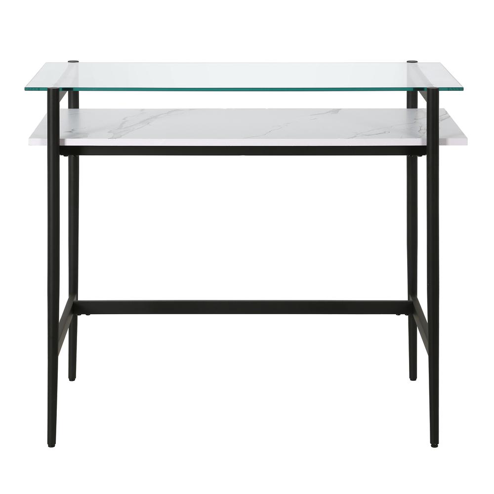 Eaton Rectangular 36'' Wide Desk with Faux Marble Shelf in Blackened Bronze/Faux Marble. Picture 3
