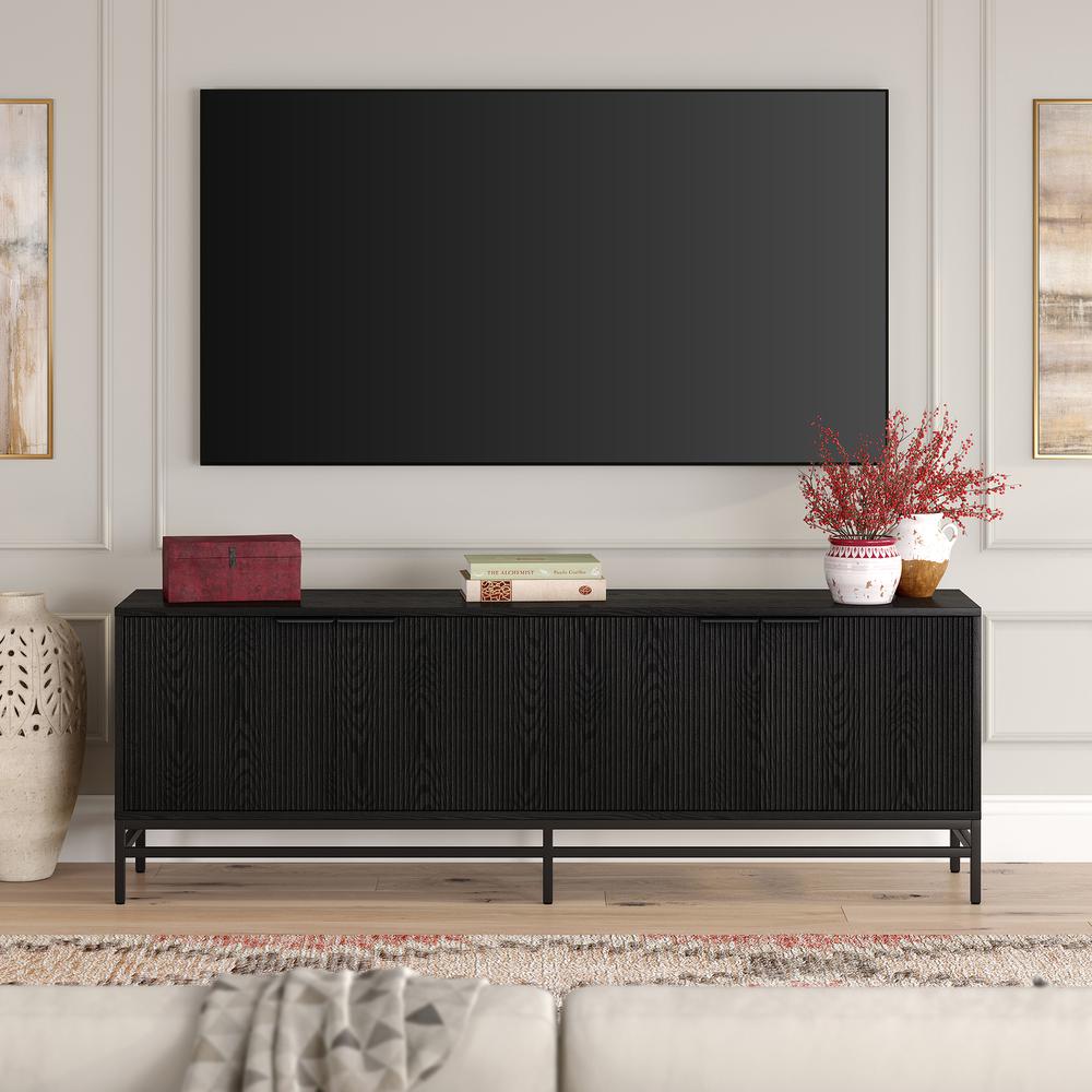 Montello Rectangular TV Stand for TV's up to 78" in Black Grain. Picture 3