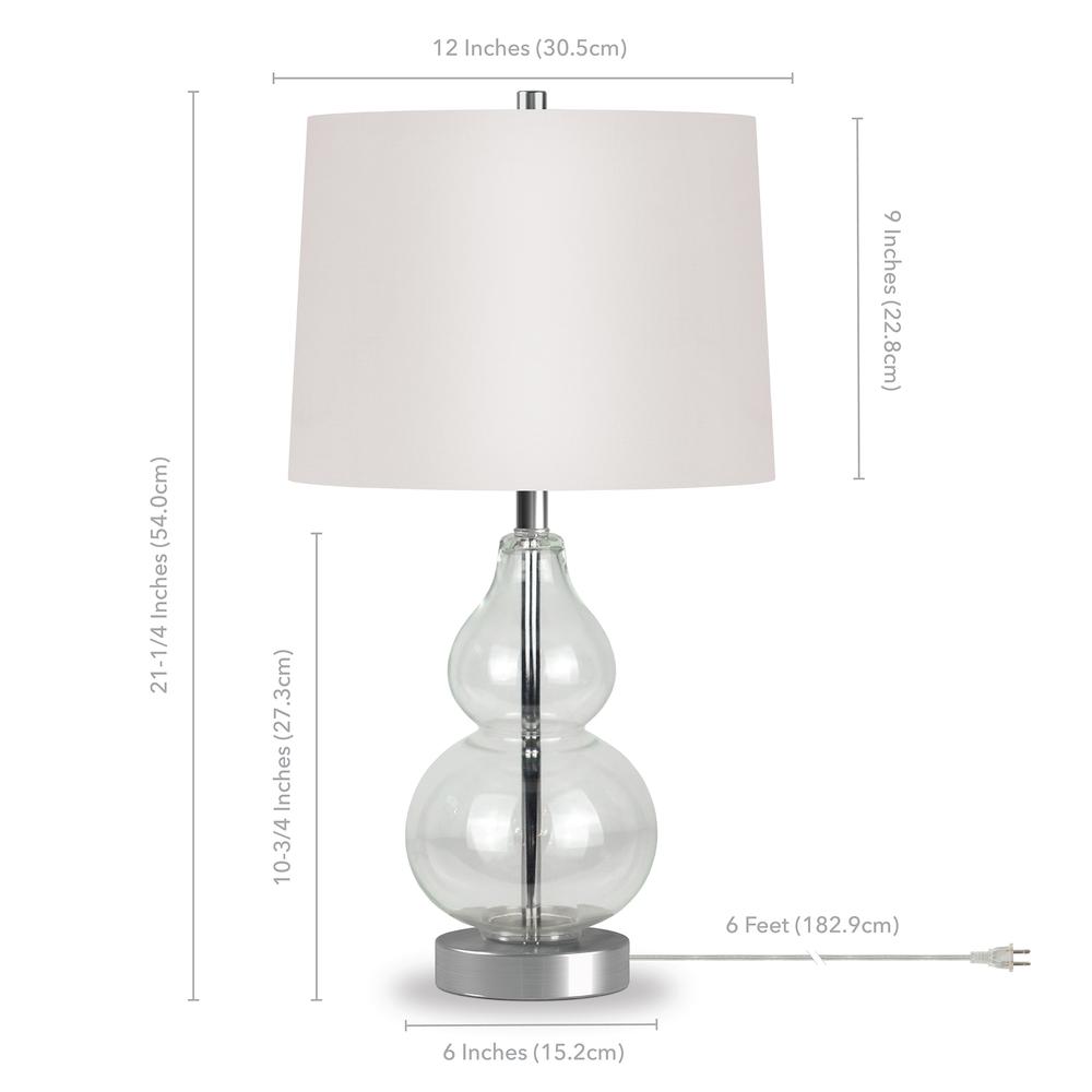 Katrina 21.25" Tall Petite Table Lamp with Fabric Shade in Clear Glass/Satin Nickel/White. Picture 4