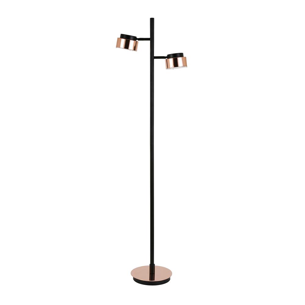 Jex 2-Light Floor Lamp with Metal Shade in Blackened Bronze/Copper/Copper. Picture 1