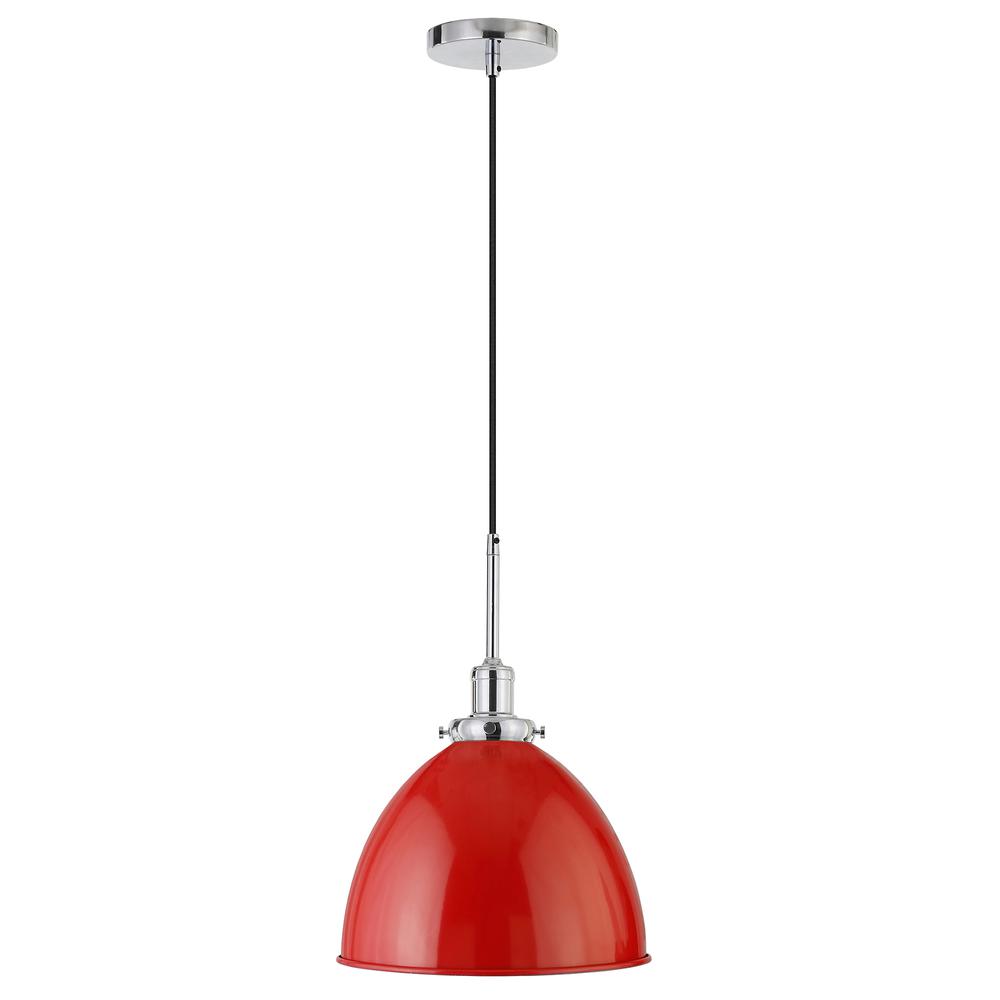 Madison 12" Wide Pendant with Metal Shade in Poppy Red/Polished Nickel/Poppy Red. Picture 3
