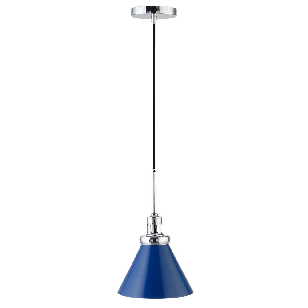 Zeno 8.5" Wide Pendant with Metal Shade in Blue/Polished Nickel/Blue. Picture 3