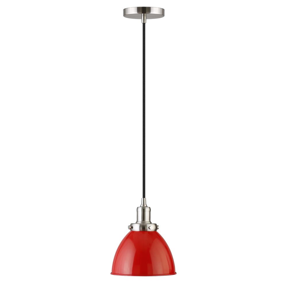 Madison 8" Wide Pendant with Metal Shade in Poppy Red/Polished Nickel/Poppy Red. Picture 3