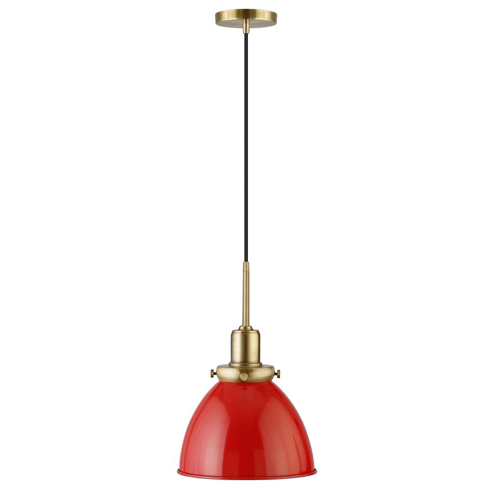 Madison 12" Wide Pendant with Metal Shade in Poppy Red/Brass/Poppy Red. Picture 2