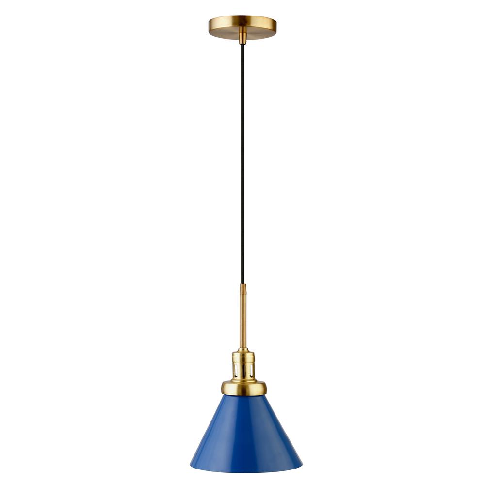 Zeno 8.5" Wide Pendant with Metal Shade in Blue/Brass/Blue. Picture 3