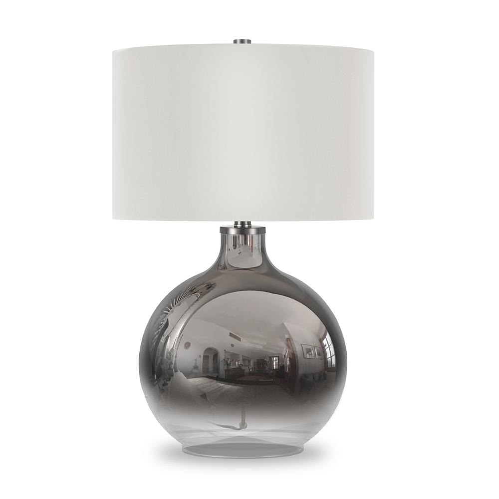 Laelia 24.75" Tall Table Lamp with Fabric Shade in Chrome Glass/White. Picture 1