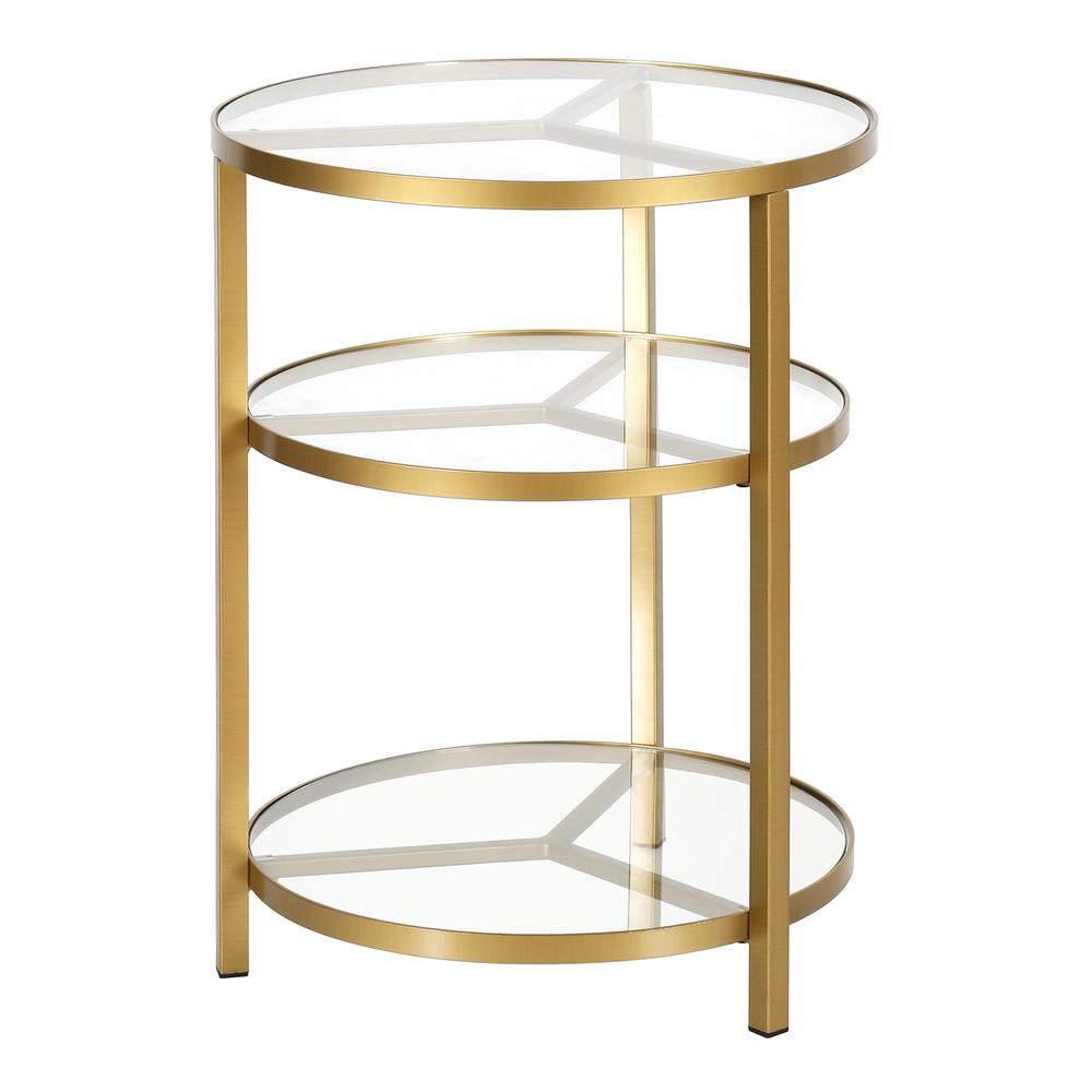 Helena 18.5'' Wide Round Side Table in Brass. Picture 1