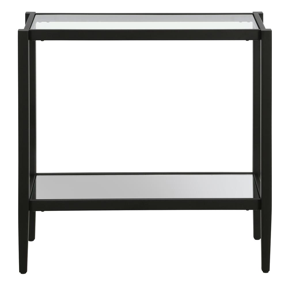 Hera 24'' Wide Rectangular Side Table with Glass Shelf in Blackened Bronze. Picture 3