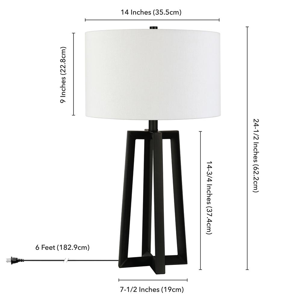 Helena 24.5" Tall Table Lamp with Fabric Shade in Blackened Bronze/White. Picture 4