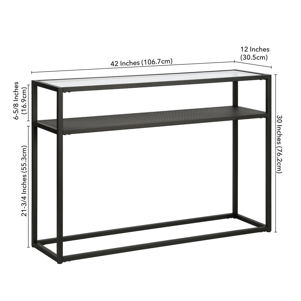 Nellie 42'' Wide Rectangular Console Table with Metal Mesh Shelf in Blackened Bronze. Picture 5