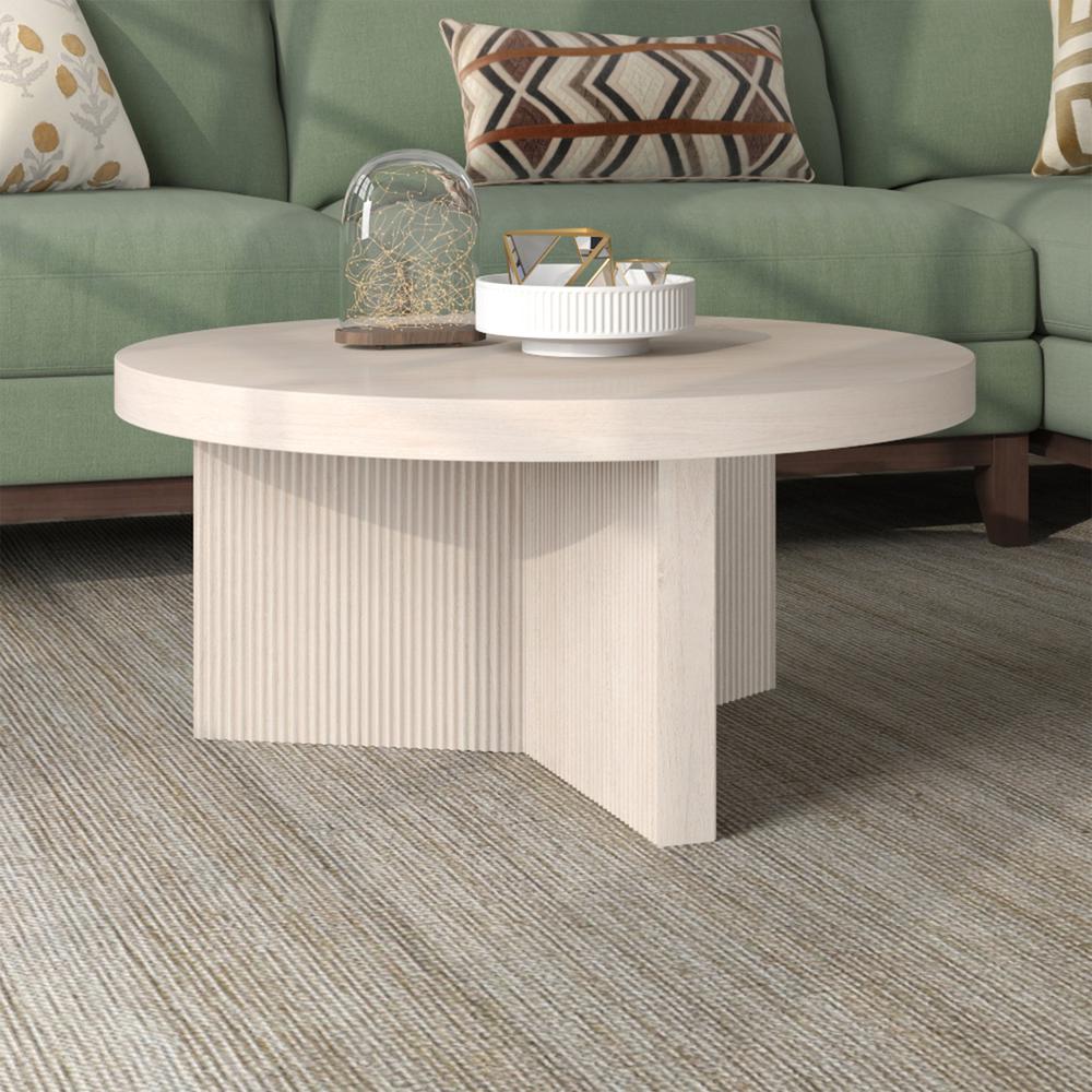 Holm 32" Wide Round Coffee Table in Alder White. Picture 4