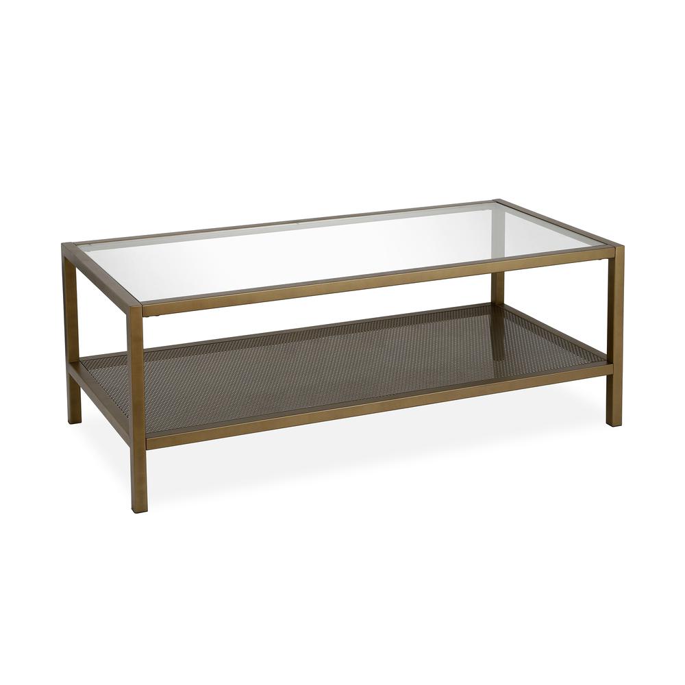 Rigan 45'' Wide Rectangular Coffee Table in Brass. Picture 1