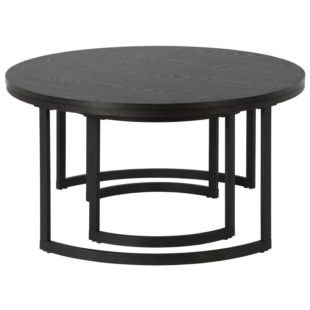 Mitera Round Nested Coffee Table with MDF Top in Blackened Bronze/Black Grain. Picture 2