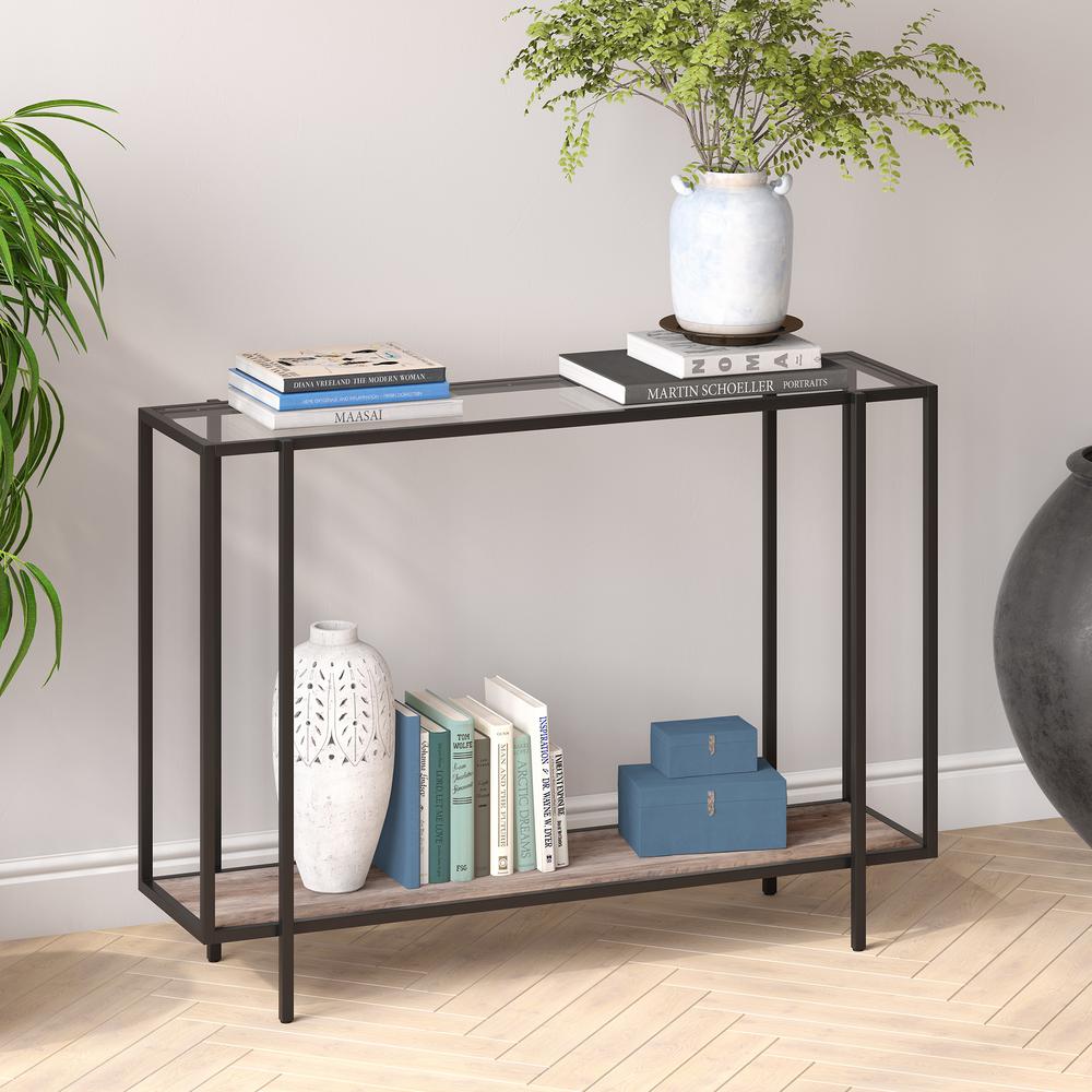 Vireo  42'' Wide Rectangular Console Table with MDF Shelf in Blackened Bronze/Gray Oak. Picture 2