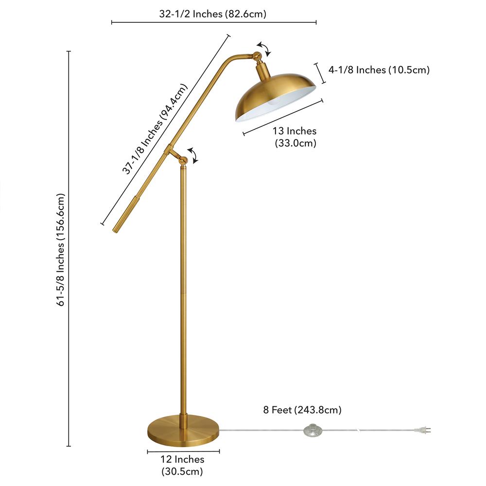 Devon Boom Arm Floor Lamp with Metal Shade in Brass/Brass. Picture 4