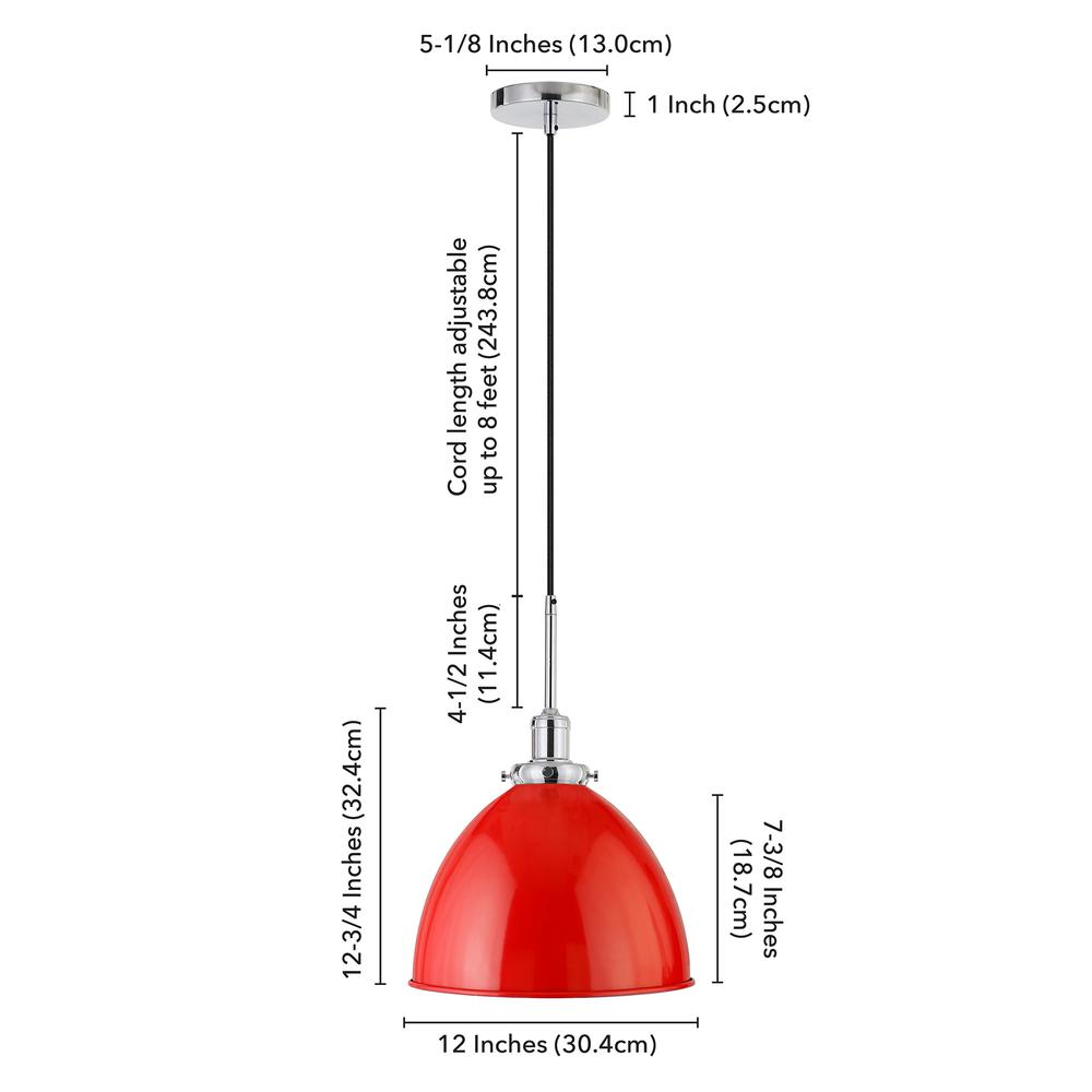 Madison 12" Wide Pendant with Metal Shade in Poppy Red/Polished Nickel/Poppy Red. Picture 5