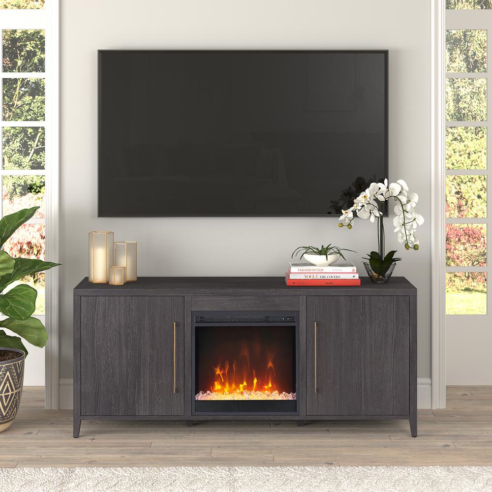 Jasper Rectangular TV Stand with Crystal Fireplace for TV's up to 65" in Charcoal Gray. Picture 2
