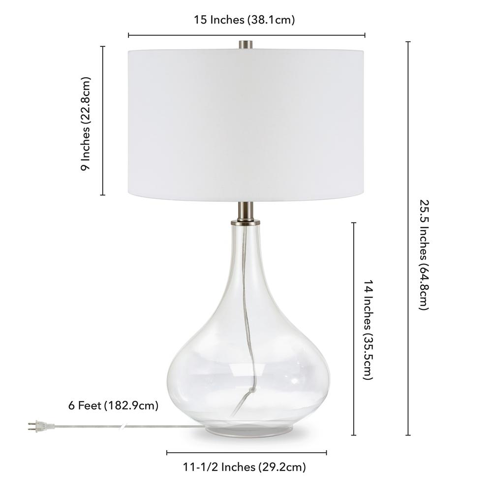 Mirabella 25.5" Tall Table Lamp with Fabric Shade in Clear Glass/White. Picture 4