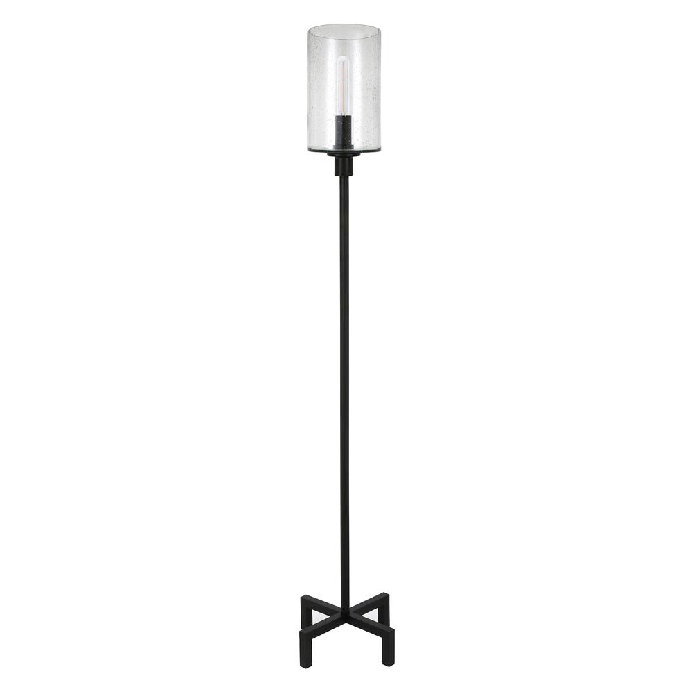 Panos 66.25" Tall Floor Lamp with Glass Shade in Blackened Bronze/Seeded. Picture 1