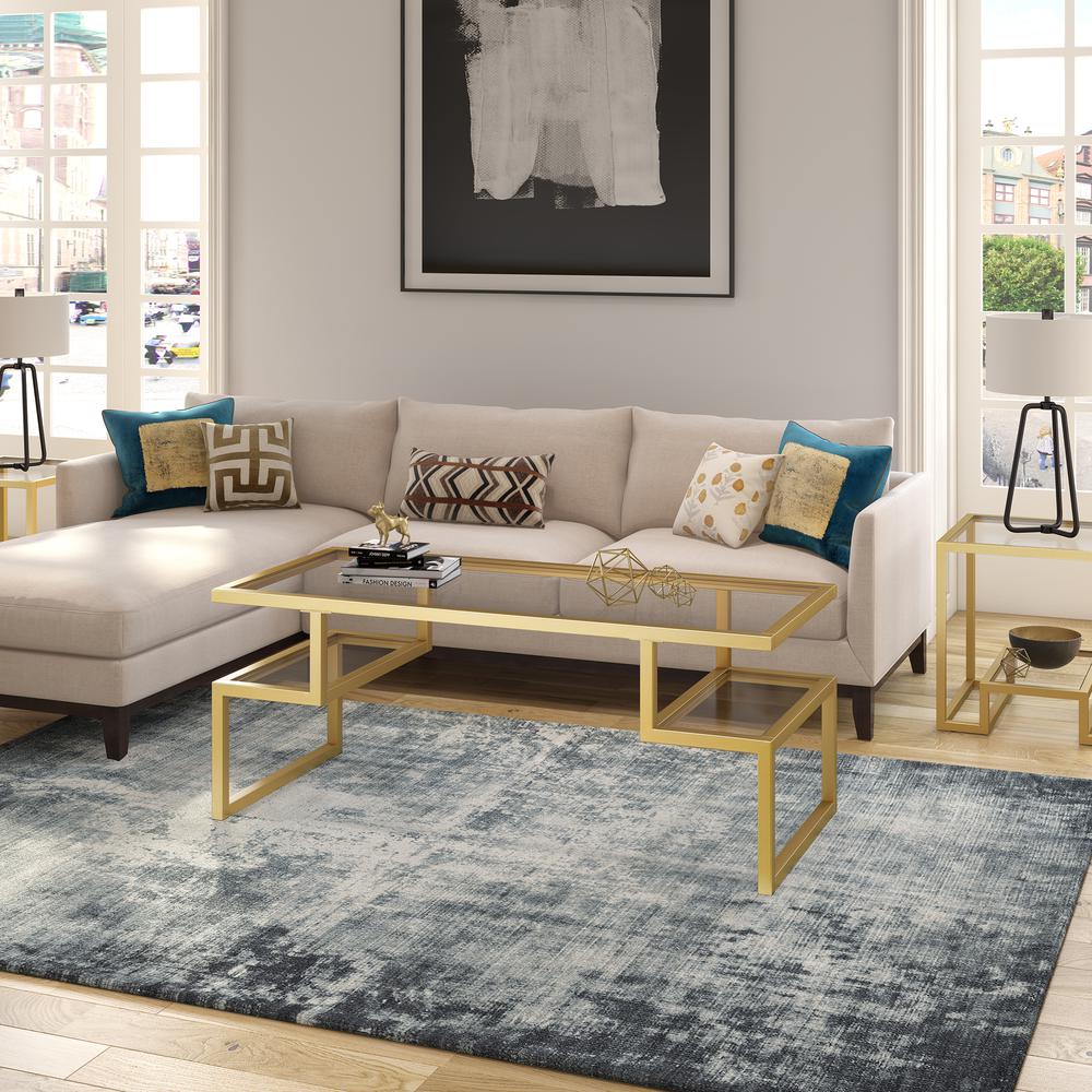 Zander 45'' Wide Rectangular Coffee Table in Brass. Picture 4