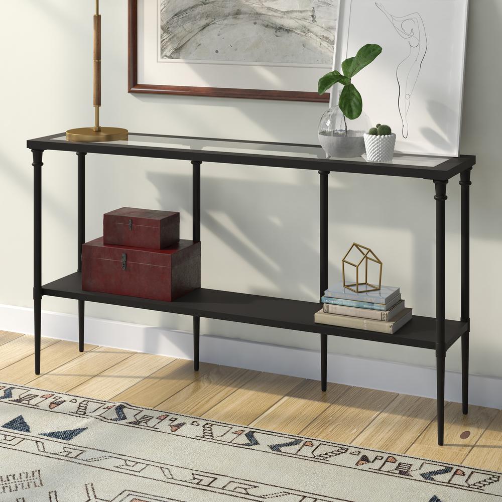 Nellie 55'' Wide Rectangular Console Table with Metal Shelf in Blackened Bronze. Picture 3