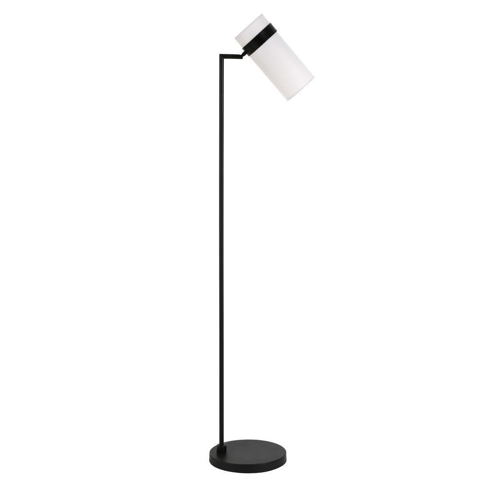 Marsden 60" Tall Floor Lamp with Fabric Shade in Blackened Bronze/White. Picture 1