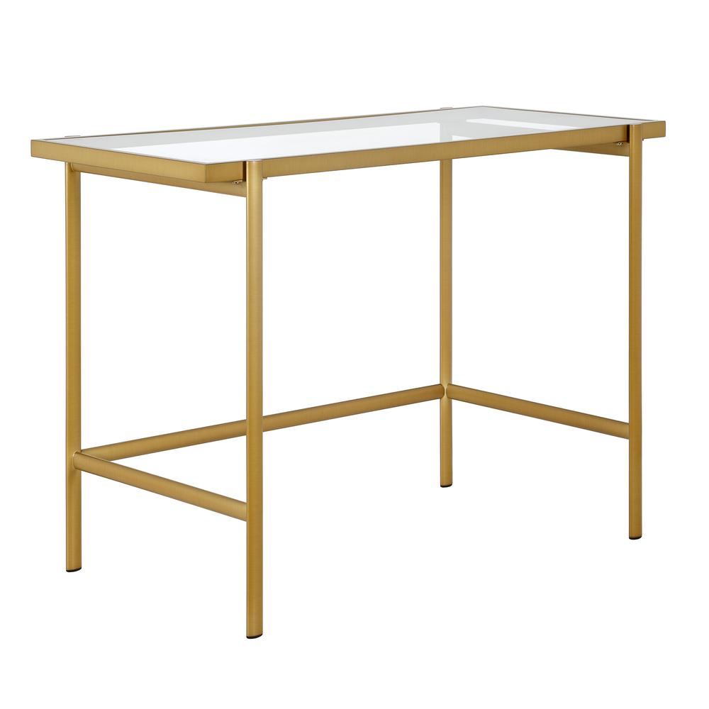 Tamar 42'' Wide Rectangular Writing Desk in Brass. The main picture.