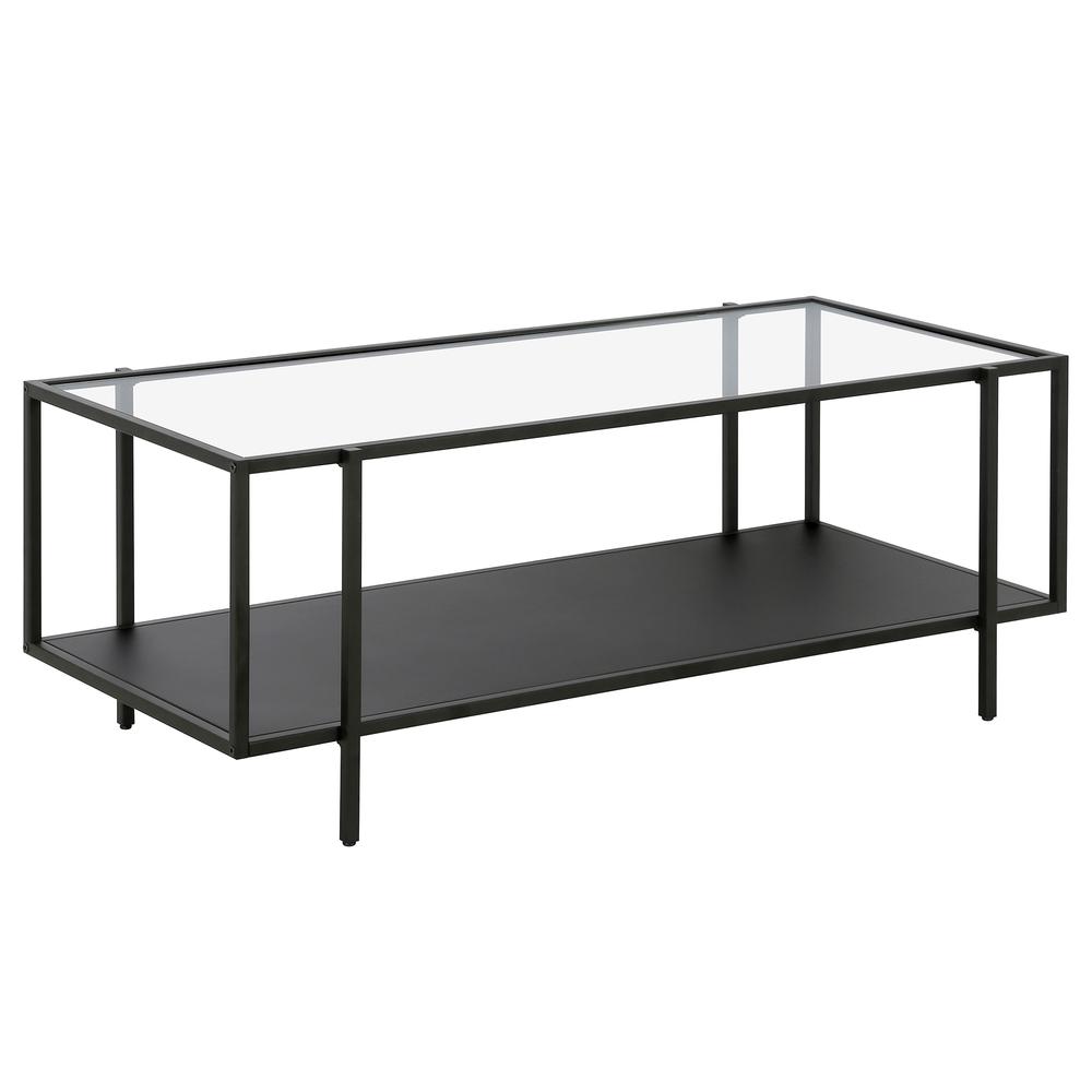 Vireo 45'' Wide Rectangular Coffee Table with Metal Shelf in Blackened Bronze. Picture 1