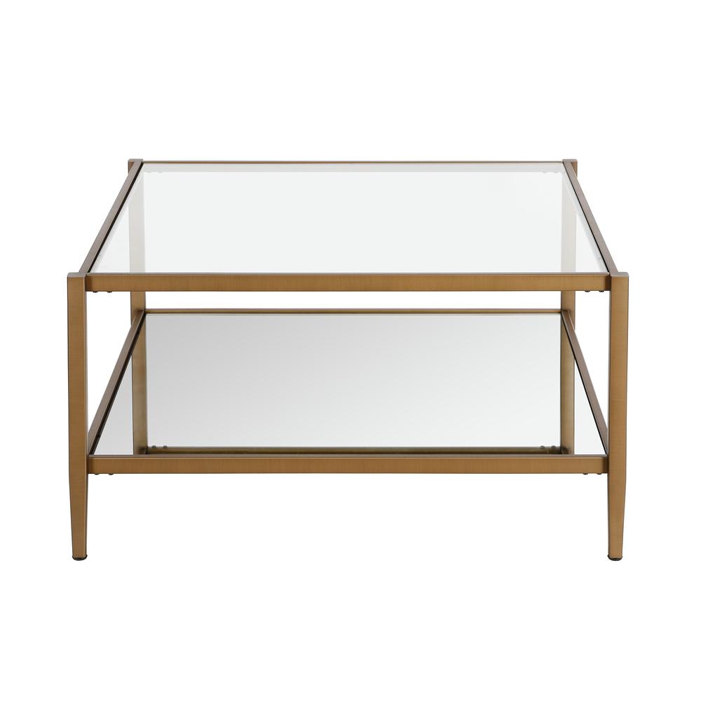 Hera 32'' Wide Square Coffee Table in Brass. Picture 3